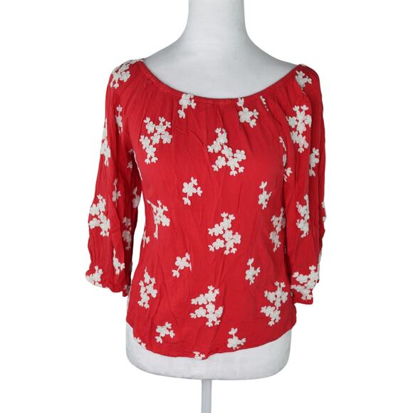 Soft Surroundings Tops - Soft Surroundings XS Red White Embroidered Floral Off Shoulder Blouse Petite